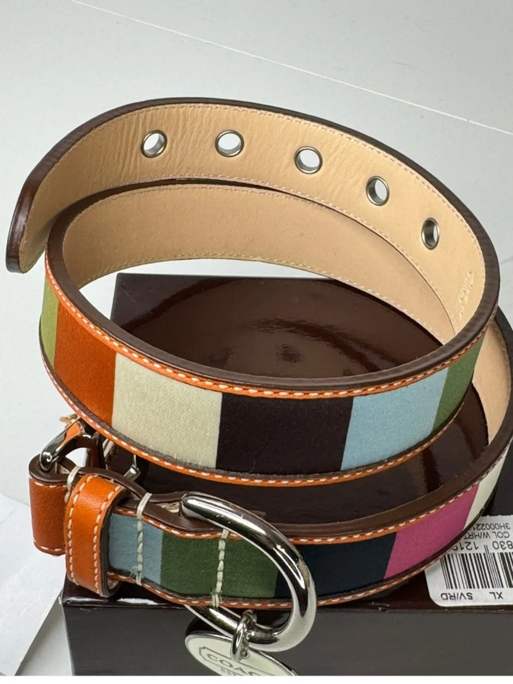 Coach Legacy Rare Satin & Leather Color Block Size XL Extra Large Dog Collar